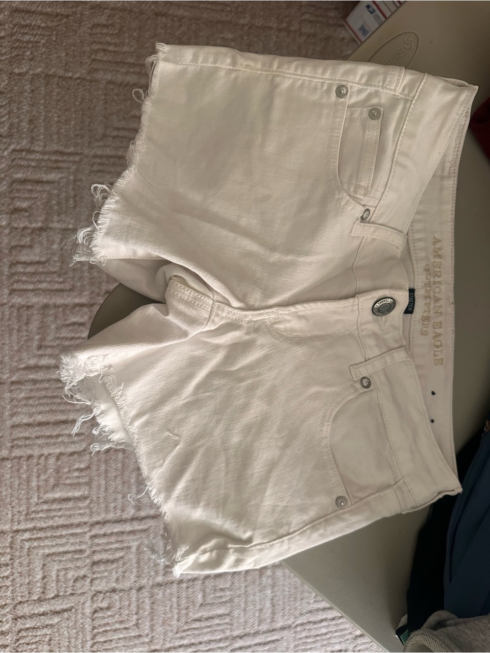 American Eagle White Frayed Denim Cutoff Shorts